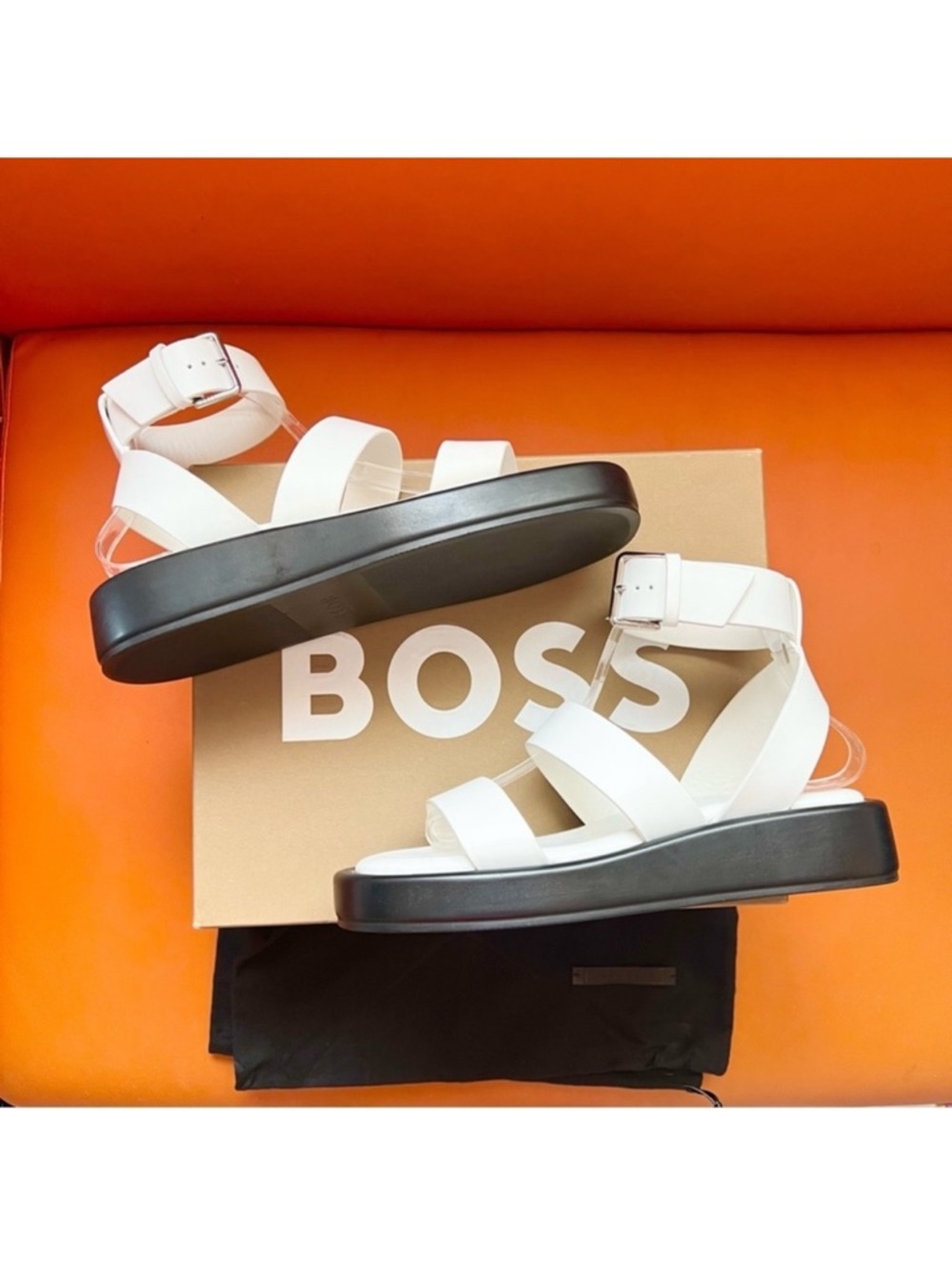 New! BOSS Gladiator Platform Sandals Strappy Leather Sandals White Black - Picture 6 of 13